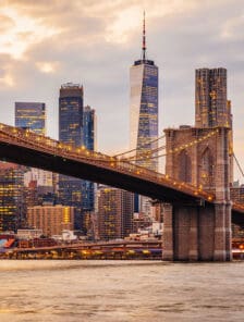 Skyline of New York and Brooklyn bridge